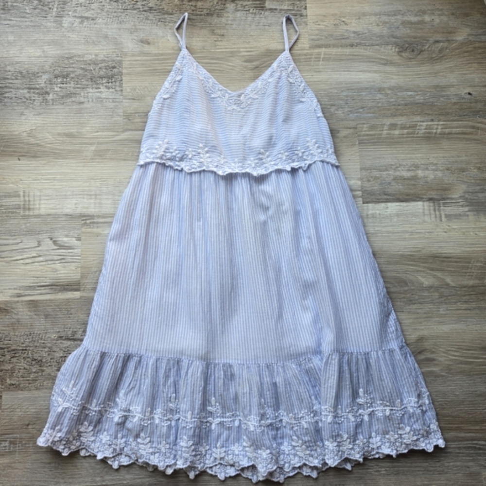 Joie Soft Blue Laced Striped Smocked Mini Dress Size Small